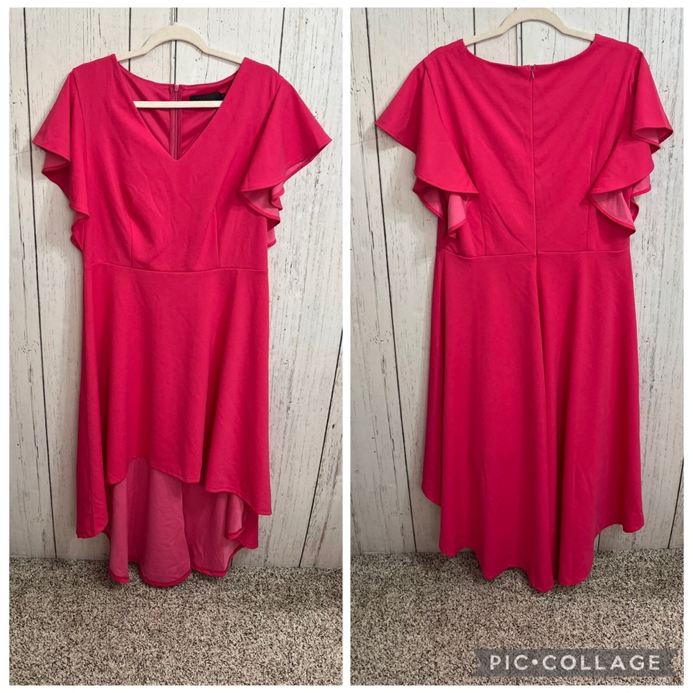 Dress Tells Vibrant Hot Pink Hi Low Dress with Ruffle Detail 2XL